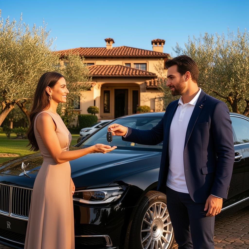 Chauffeur professionnel remettant les clés d'un véhicule